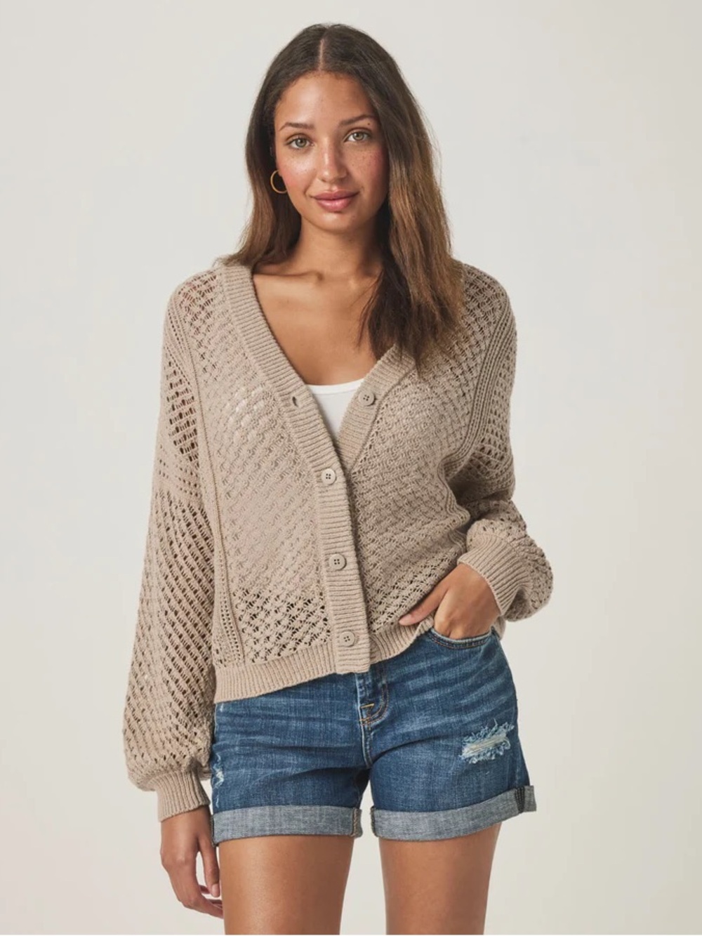 Splendid Brenda Cardigan Knit Button Long Sleeve Ribbed